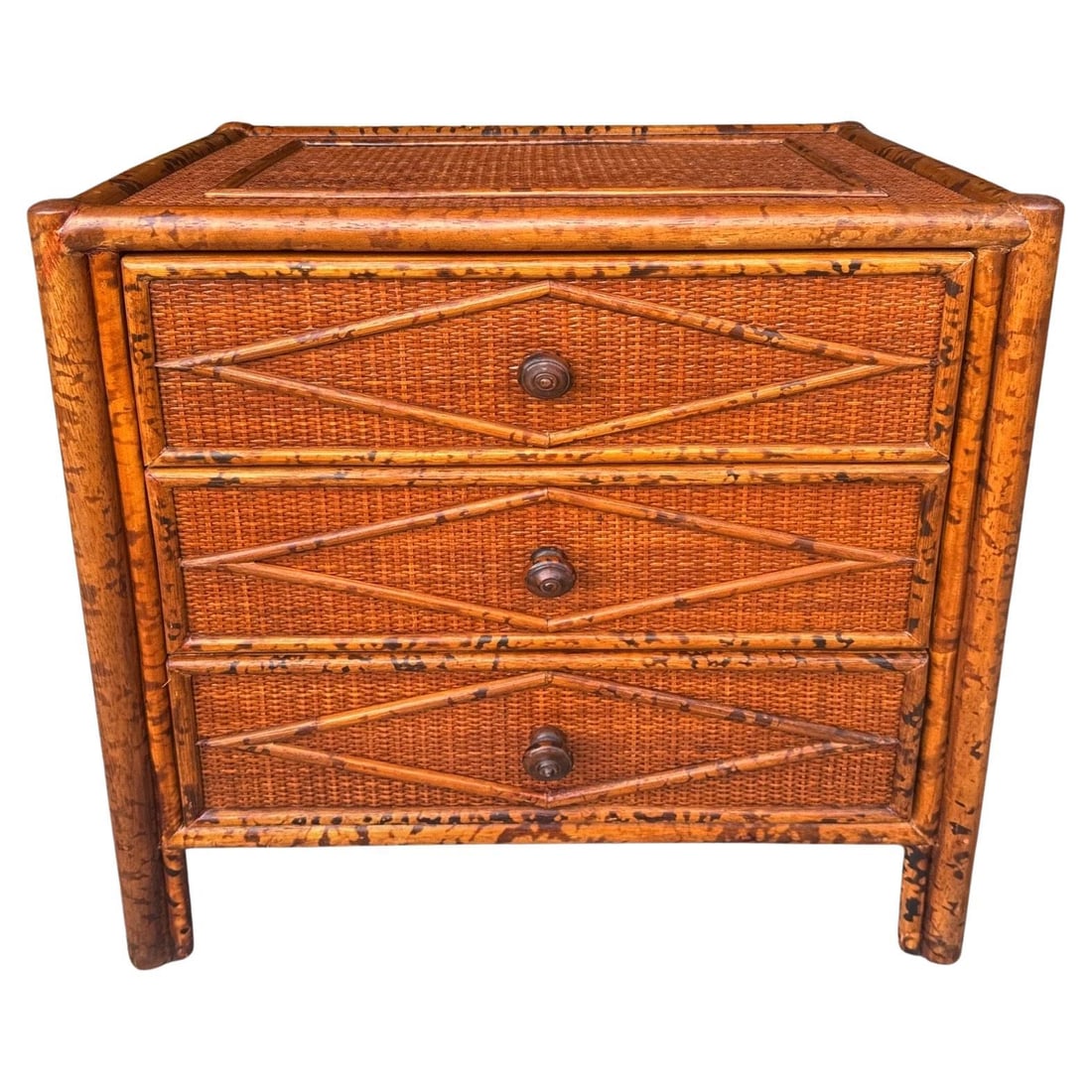 British Colonial Diminutive Chest Bamboo Rattan Tortoiseshell Design (1 of 7)