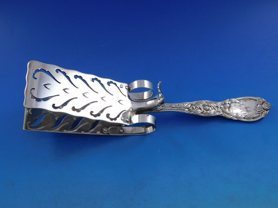 Sterling Silver Sandwich Tong Chrysanthemum Pattern by Tiffany Art Nouveau 9 7/8 Inch (1 of 13)