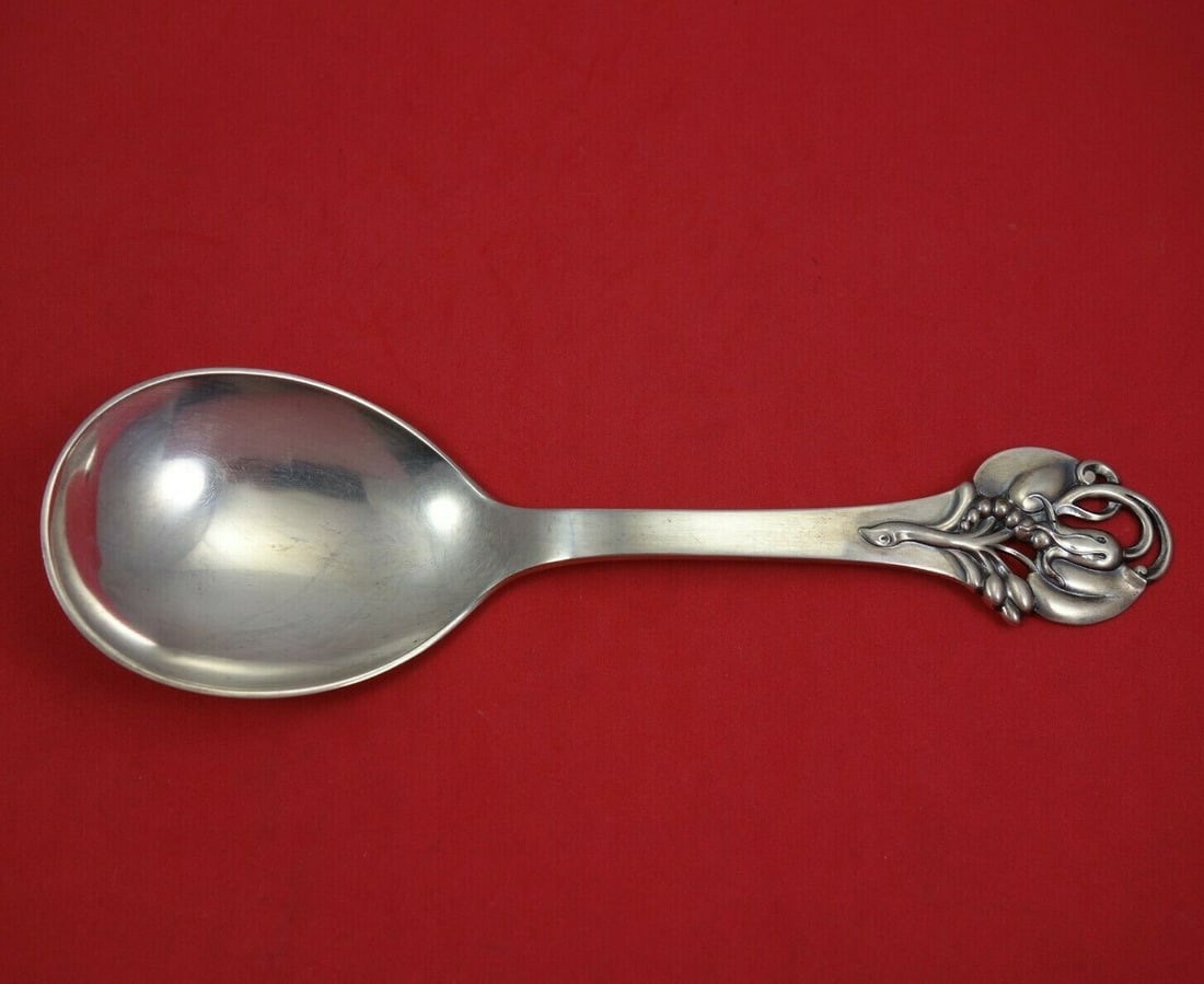 K. Jacobsen Sterling Silver 8 Inch Berry Spoon with Floral Handle (1 of 2)