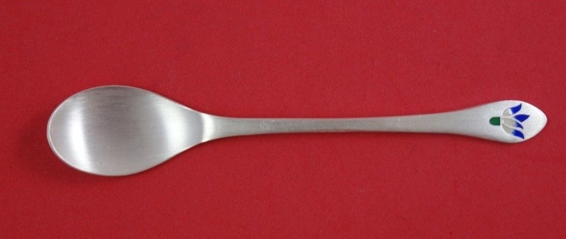 Chinese Sterling Silver Dessert Spoon Blue White Floral 5 3/4in (1 of 1)