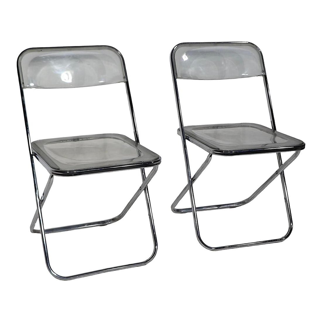 Vintage Space Age Folding Lucite Chrome Chairs Made in Italy 1970's Pair (1 of 8)