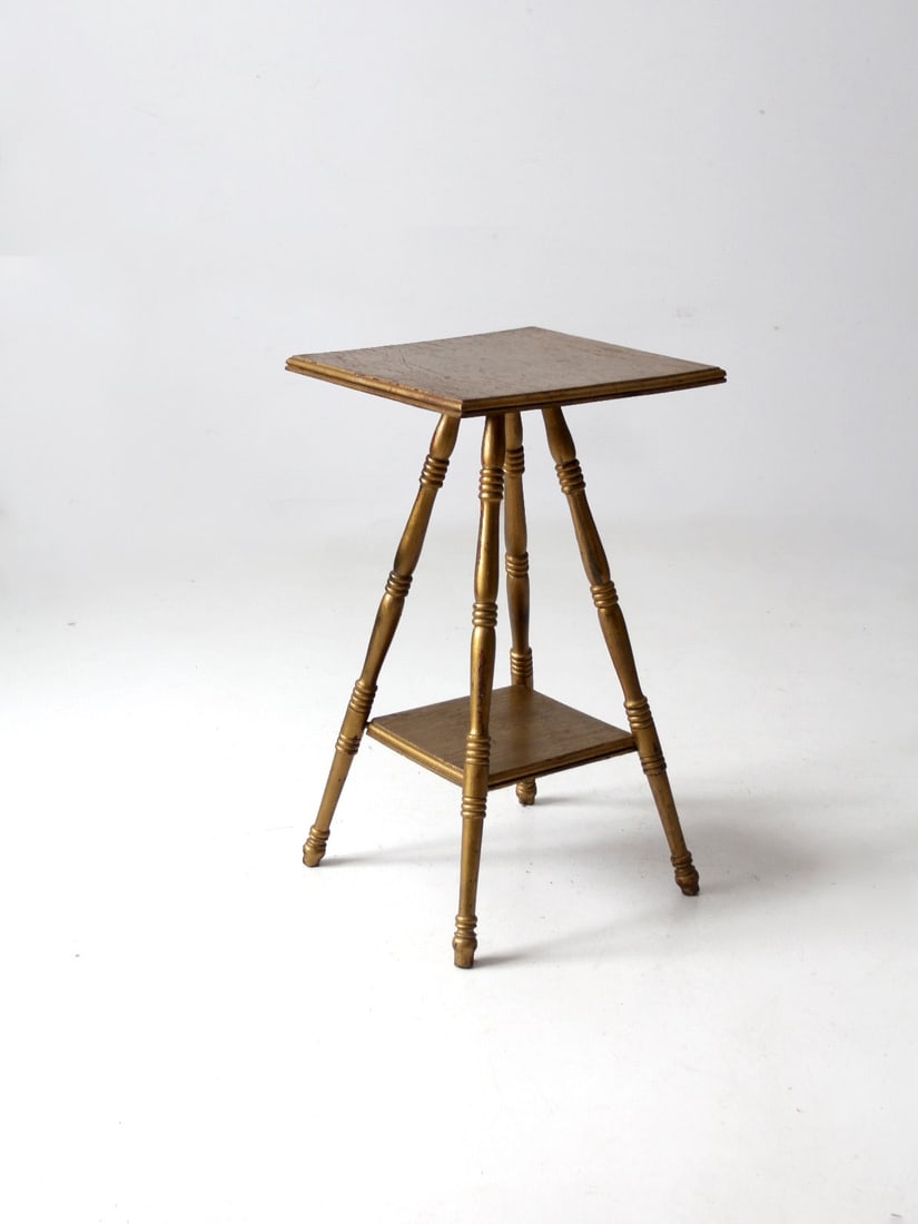 Vintage Antique Wooden Side Table with Gold Finish (1 of 14)