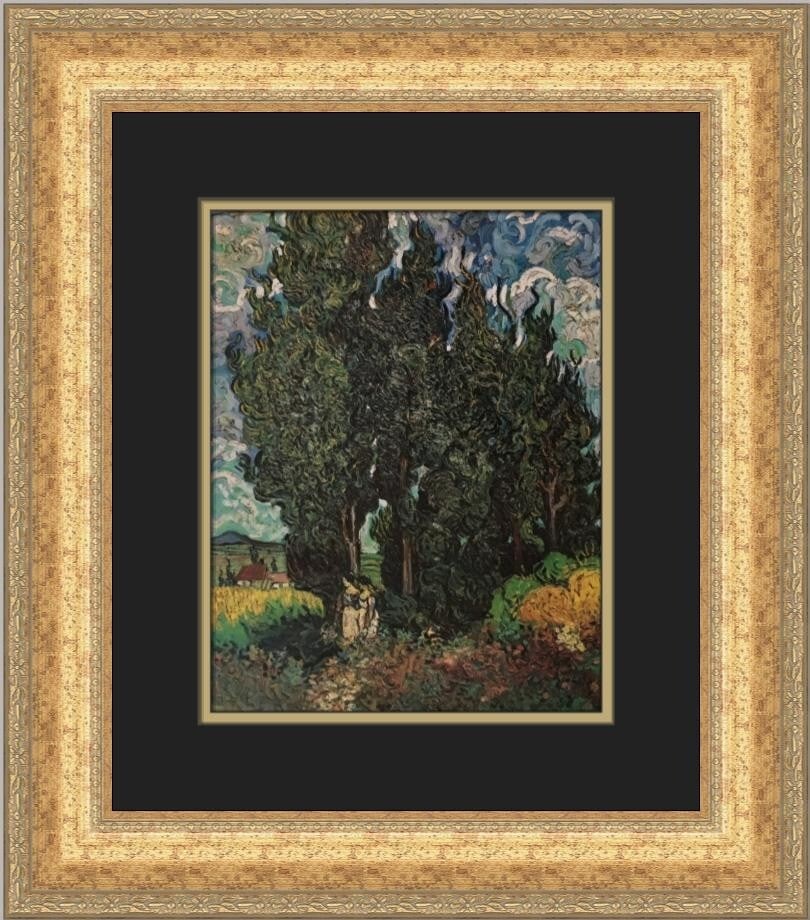 Vincent Van Gogh Cypresses II Custom Framed Print 20 x 17 in Expressionism (1 of 2)