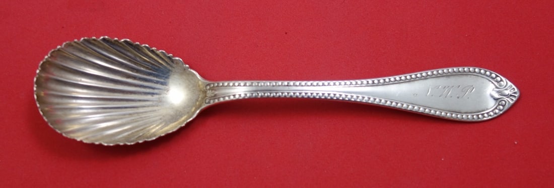 Vanderslice Beaded Sterling Silver Fluted Preserve Spoon 7" (1 of 1)