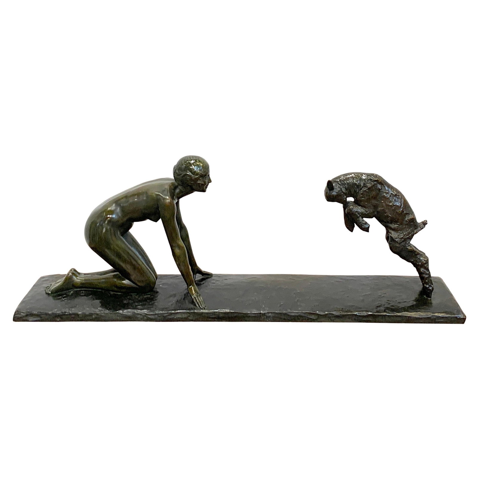 French Art Deco Bronze Sculpture 'Girl and Jumping Goat' by Paul Silvestre 1925 (1 of 17)