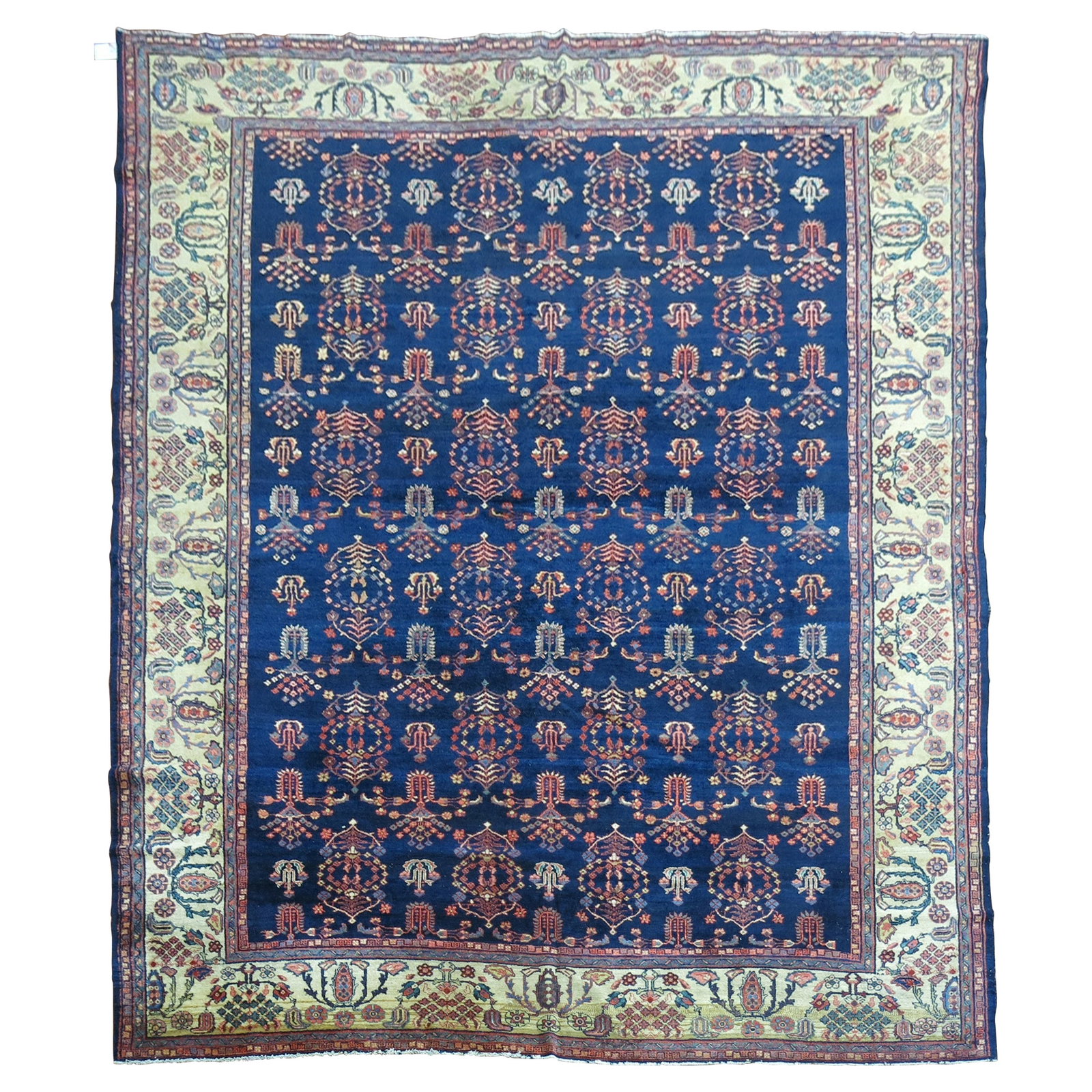 Authentic Early 20th Century Navy Blue Persian Sarouk Ferehan Rug 9'5 x 11'5: Authentic Early 20th Century Navy Blue Persian Sarouk Ferehan Rug 9'5 x 11'5 Discover the beauty of this captivating navy blue Persian Sarouk Ferehan rug, an authentic piece from the early 20th centur