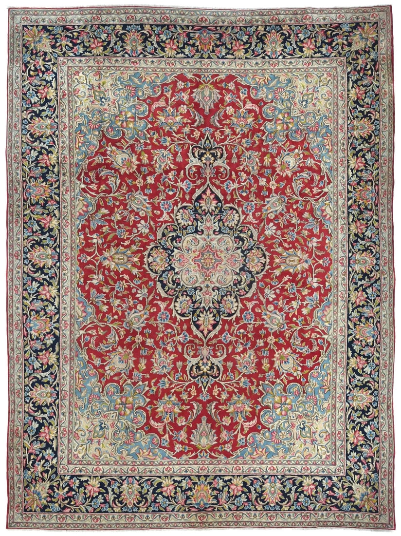 Vintage Hand-Knotted 7'9 x 10'10 Red Floral Oriental Rug (1 of 12)