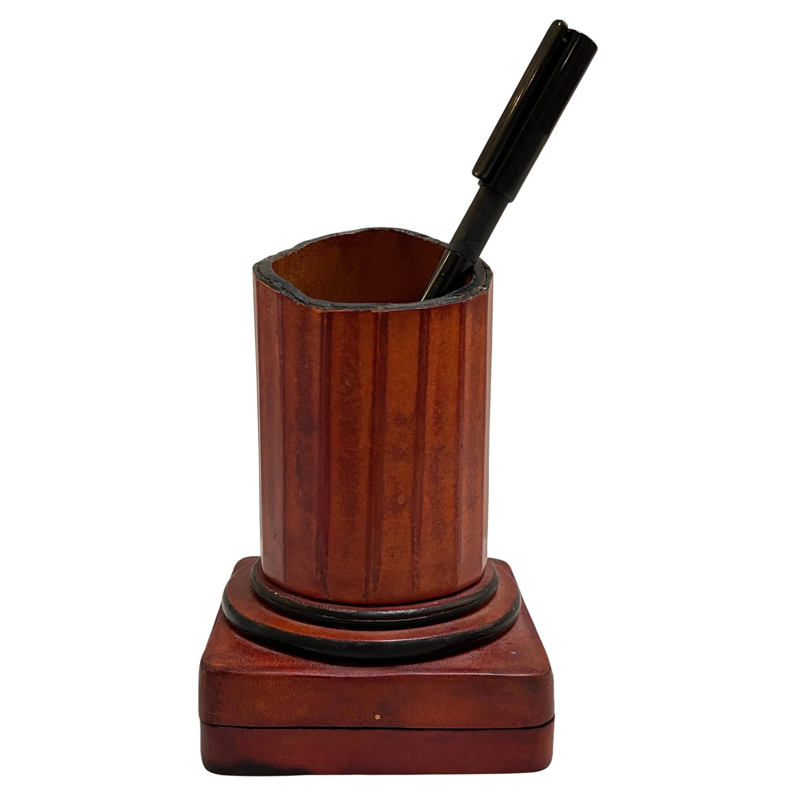 1960s Italian Grand Tour Leather Burlwood Column Pen Stand Box (1 of 12)