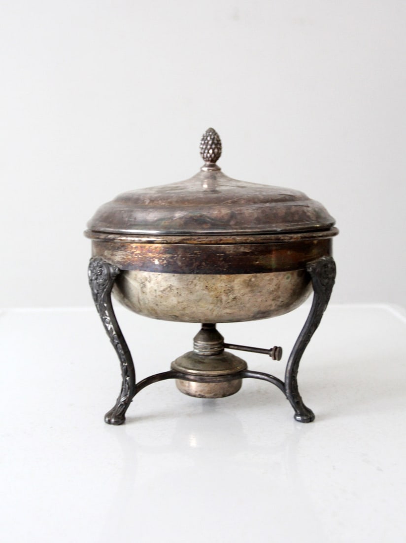 Early 20th Century Antique Silver Plate Chafing Dish with Pineapple Finial (1 of 11)