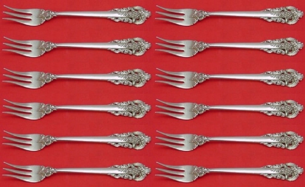 Wallace Grande Baroque Sterling Silver Cocktail Fork Set of 12 (1 of 3)