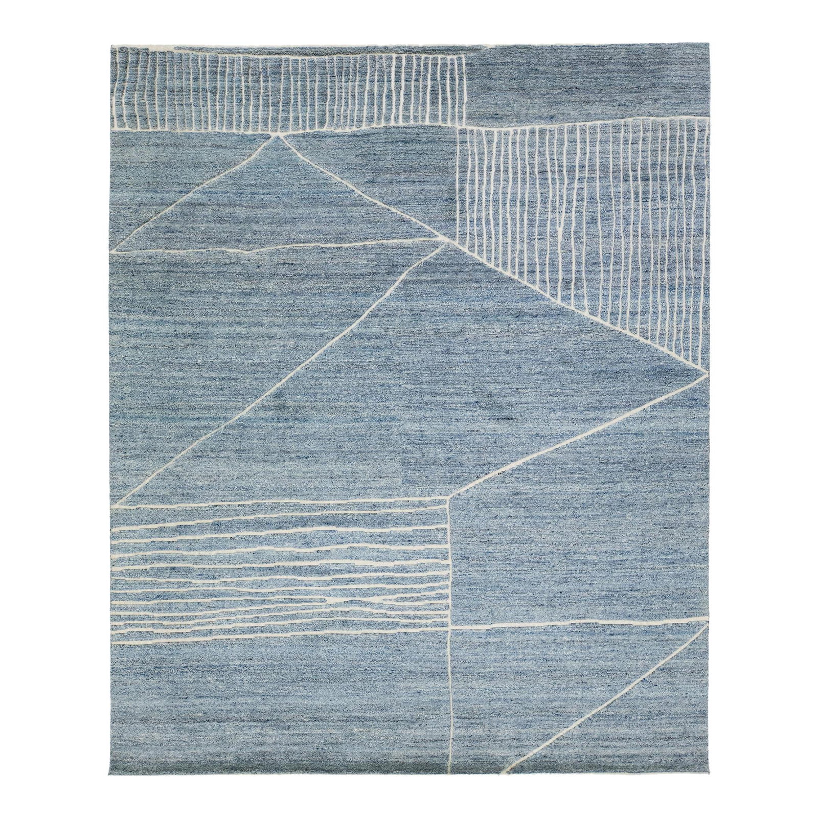 2020s Abstract Moroccan Wool Rug 8'1 x 9'11 Blue: 2020s Abstract Moroccan Wool Rug 8'1 x 9'11 Blue Elevate your space with this stunning abstract Moroccan style modern wool rug. Featuring a timeless pattern in soothing blue tones, this luxurious piec