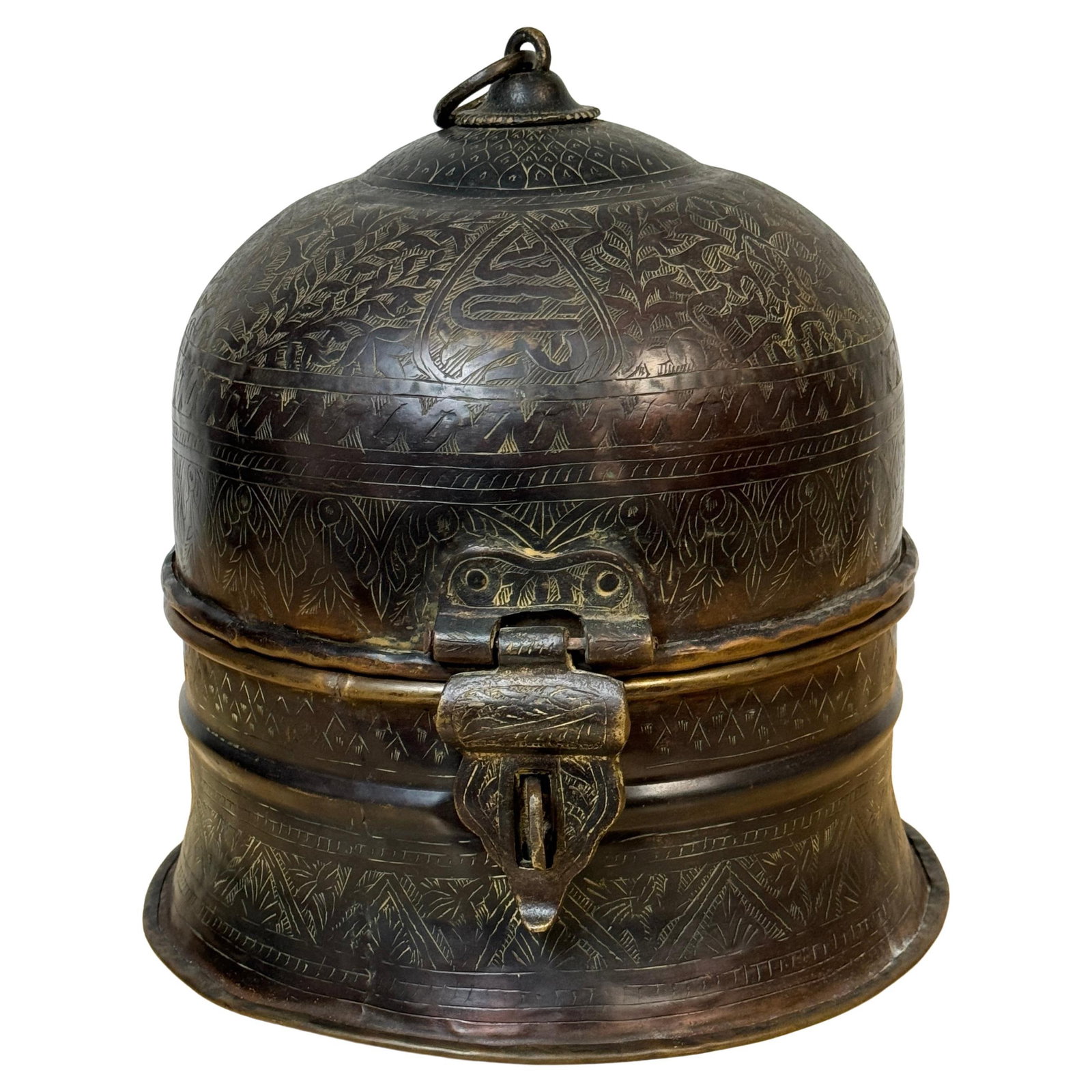 Antique Islamic Mughal Engraved Gilt Enamel Bronze Domed Box #145 (1 of 15)