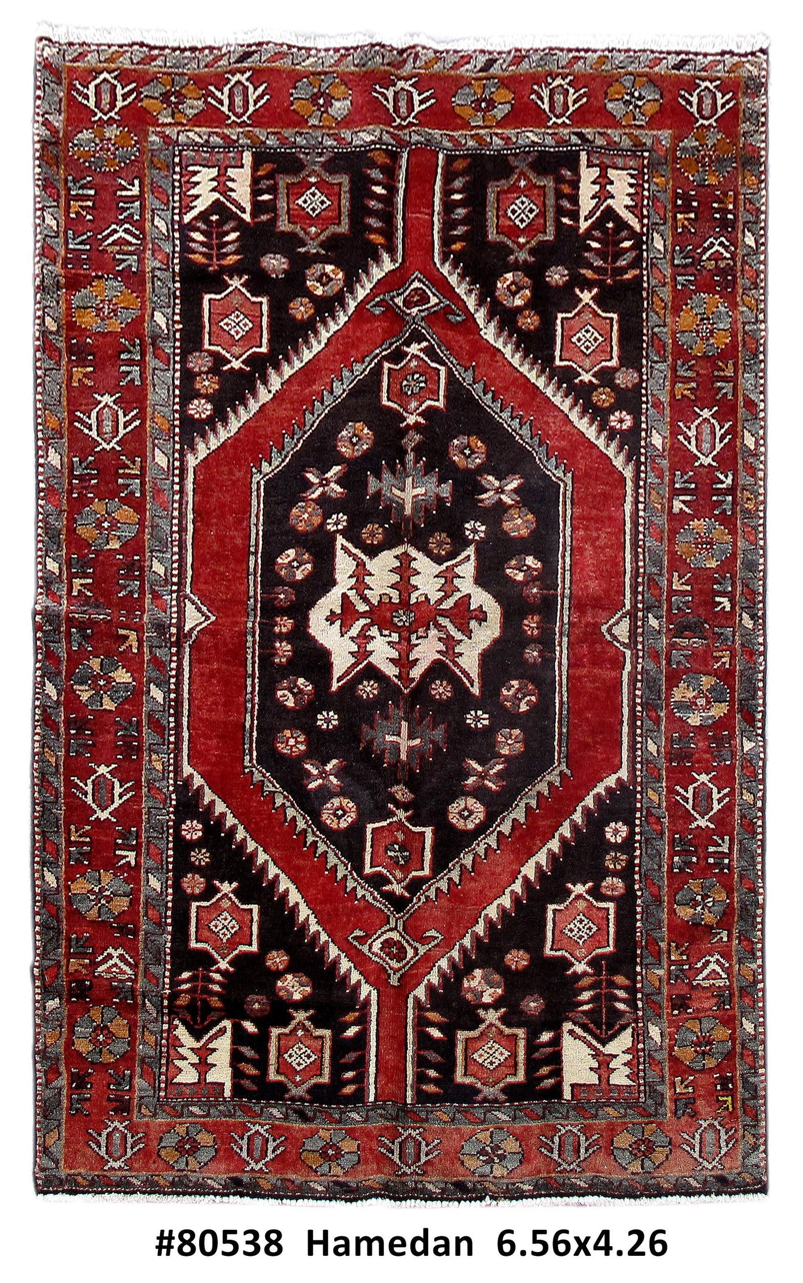 Handcrafted 4.3 x 6.7 Red Persian Hamadan Wool Rug (1 of 6)
