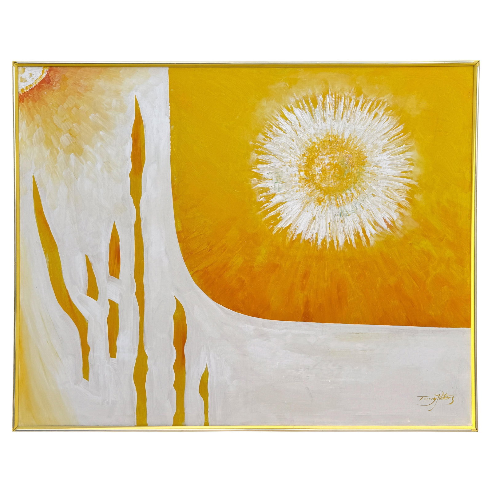 1970s Terry Peters Mid-Century Modern Abstract Sunburst Oil Painting (1 of 9)