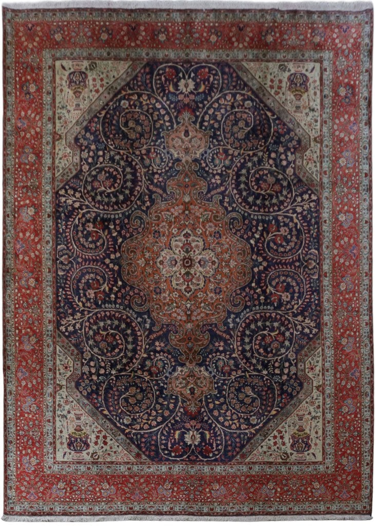 Handcrafted 11.4 x 15.9 Persian Tabriz Rug Navy Blue Wool: Handcrafted 11.4 x 15.9 Persian Tabriz Rug Navy Blue Wool Free continental US Shipping Enhance your living space with this exquisite Persian Tabriz rug, measuring 11' 4" x 15' 9". Handcrafted by skill