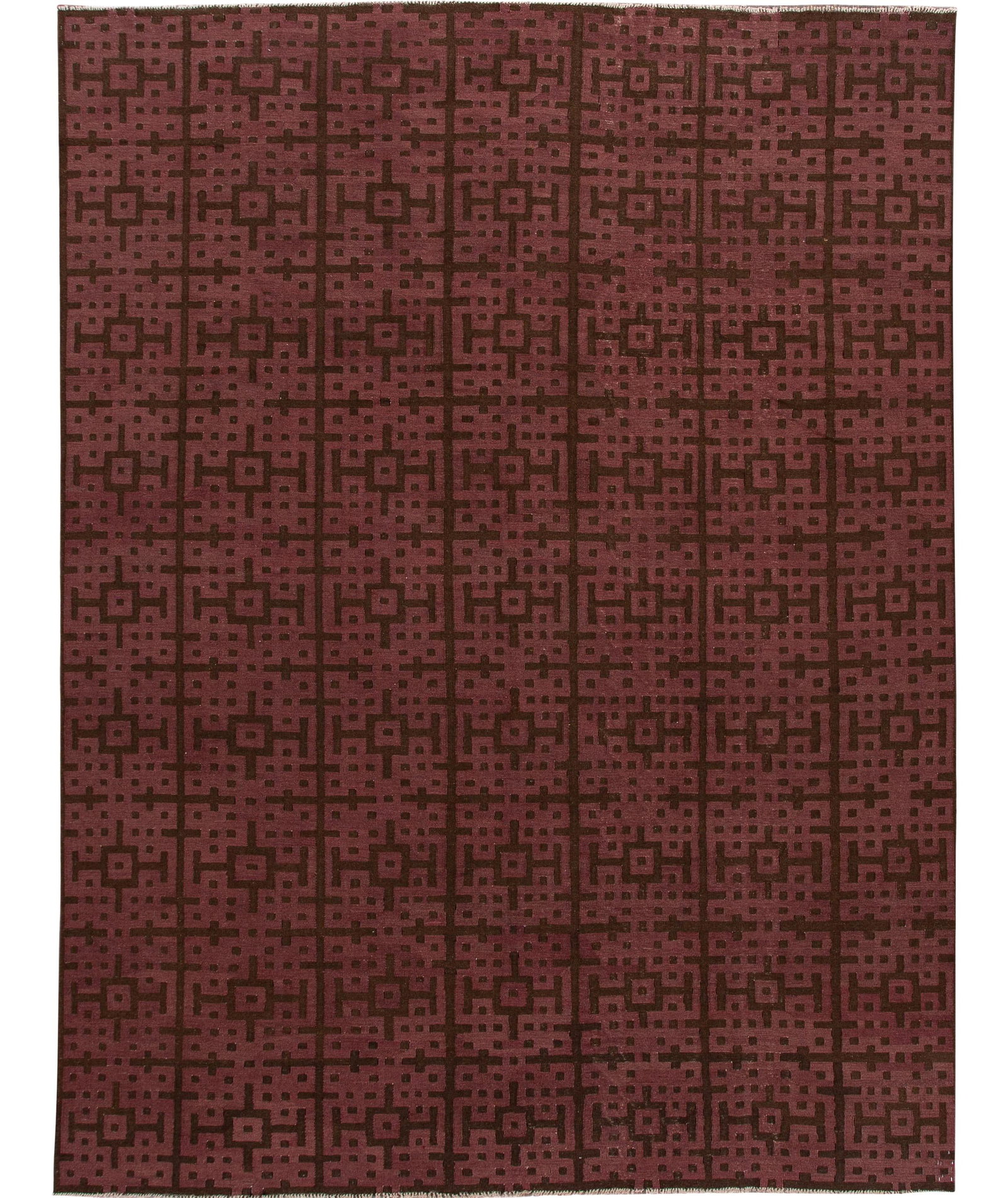 Stunning Modern Kilim Wool Rug Maroon Brown Geometric 9'10 x 13' (1 of 10)