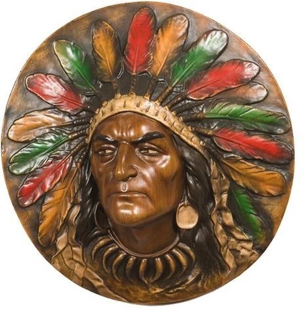 Colorful Lodge Indian Chief Wall Plaque Hand-Cast Resin 18x18: Colorful Lodge Indian Chief Wall Plaque Hand-Cast Resin 18x18 This item is made at time of order. Please allow 42 to 70 days for production. This vibrant Lodge Style wall plaque features a detailed de