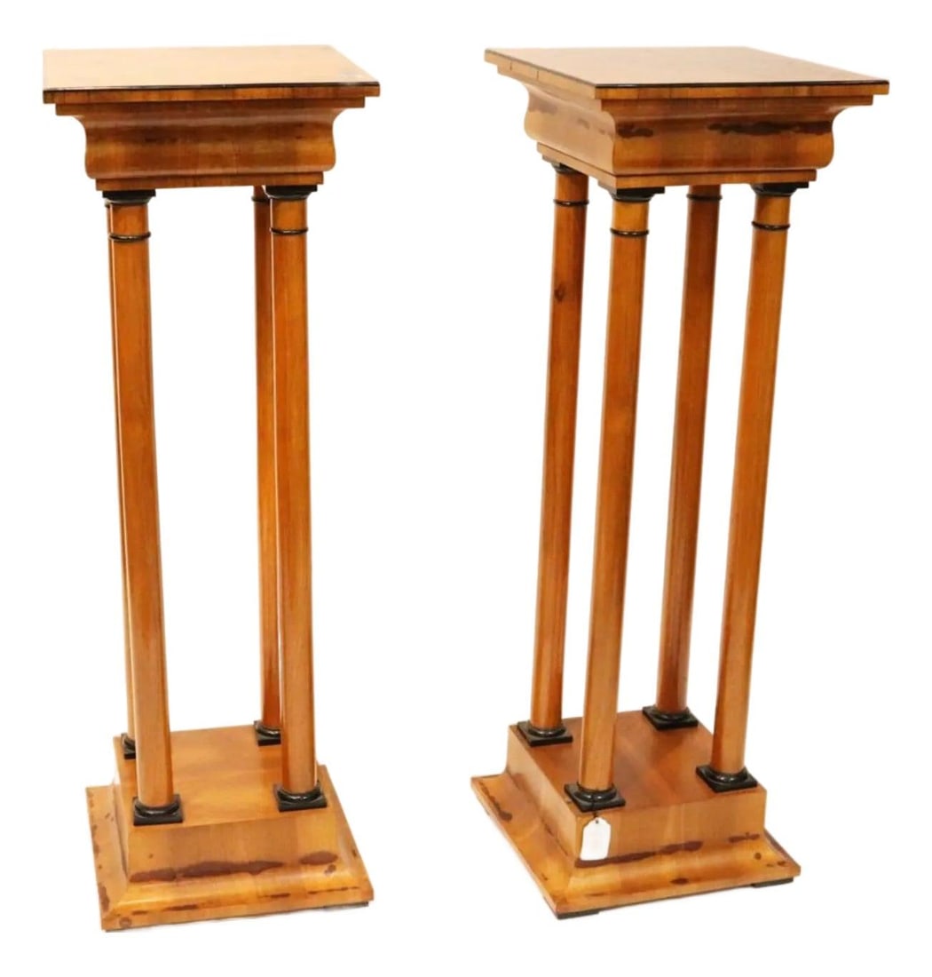 Set of Two Walnut Biedermeier Style Pedestal Columns with Bronze Accents (1 of 9)