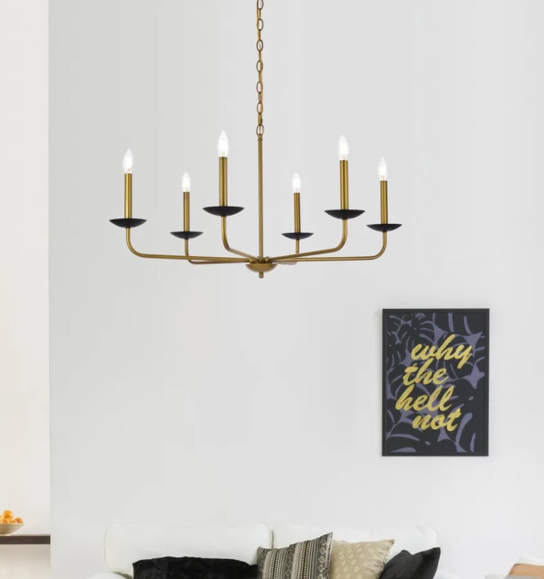 Rustic Farmhouse 6-Light Brass Black Chandelier 36 Inch Living District (1 of 8)