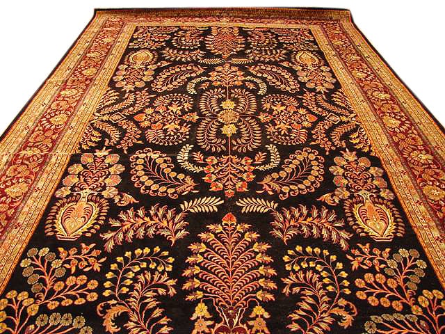 Handmade Wool Sarouk Rug 13'10 x 24'5 Navy Blue Floral Design (1 of 5)