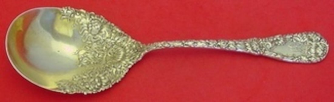 Durgin Chrysanthemum Sterling Silver Berry Spoon 9 Inch Gold Washed (1 of 2)
