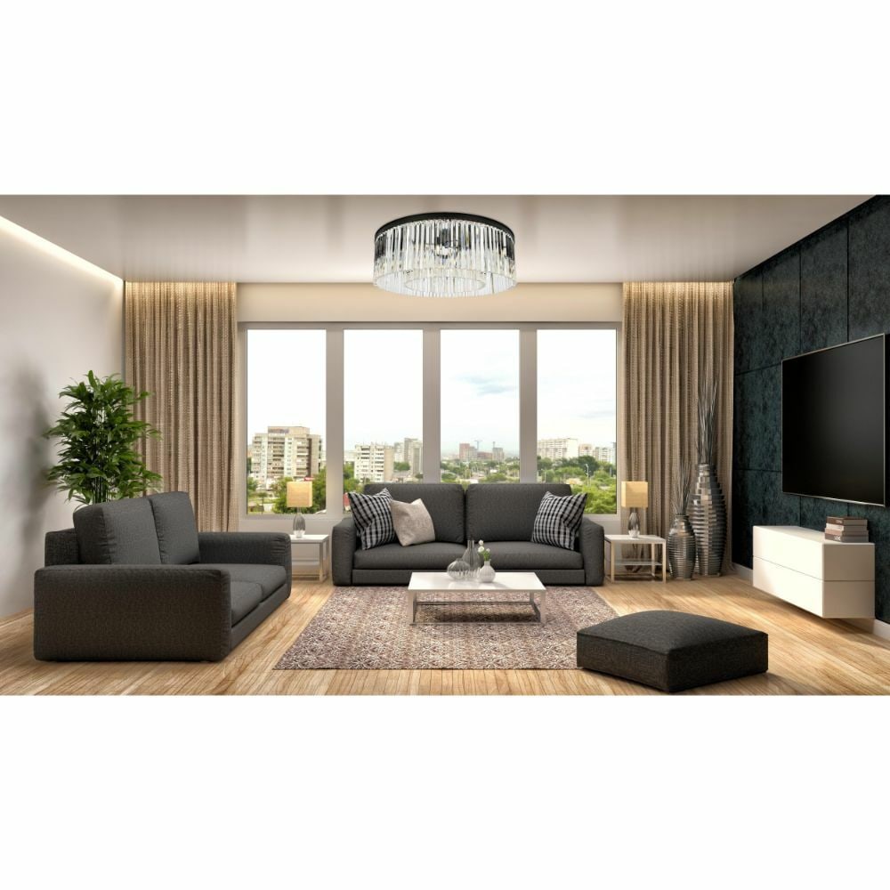 Sydney 10-Light Matte Black Flush Mount Chandelier 43.5" Crystal Design: Sydney 10-Light Matte Black Flush Mount Chandelier 43.5" Crystal Design Illuminate your space with this stunning 10-Light Flush Mount Chandelier, designed in a sleek matte black finish that complement