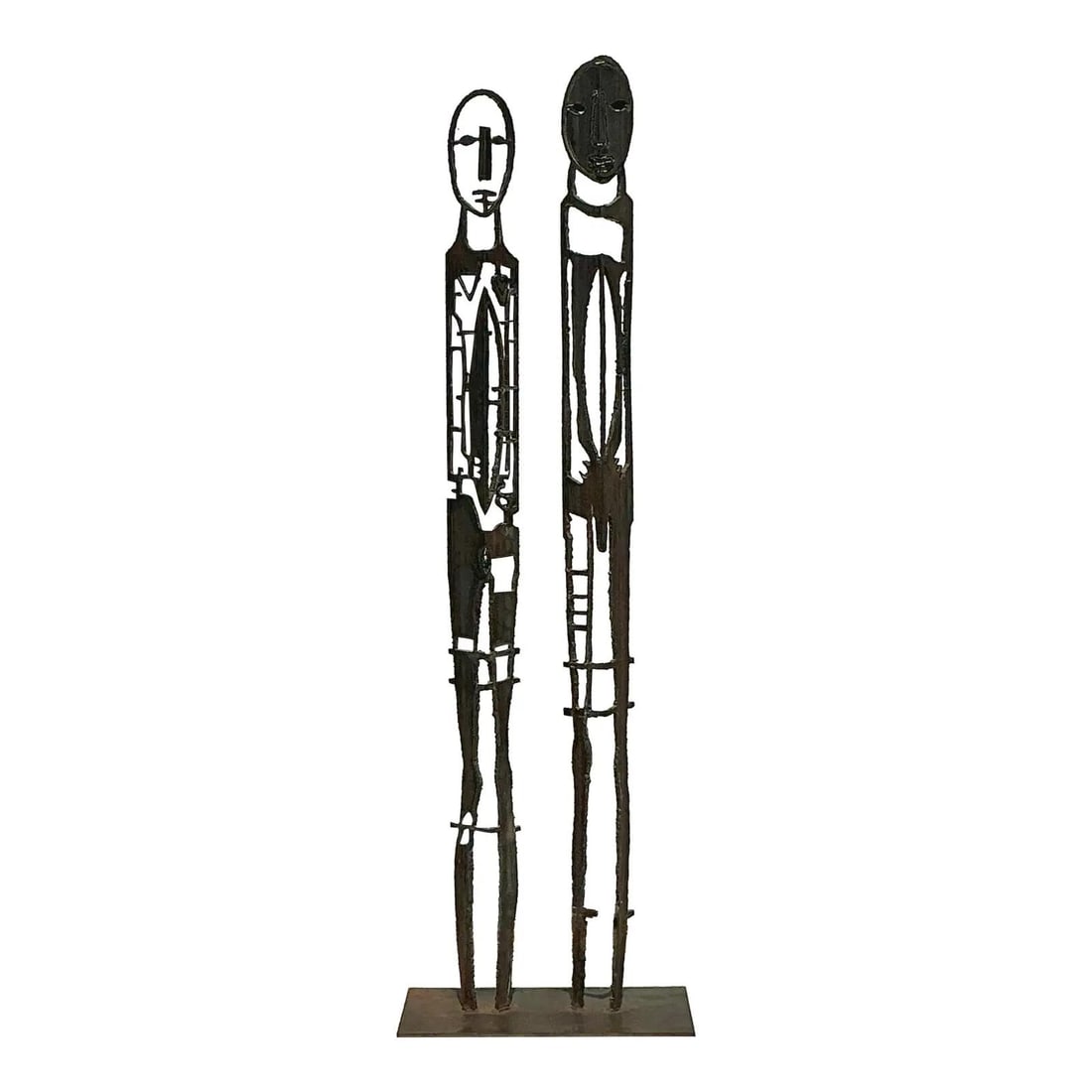 Vintage Boho Torch Cut Steel Sculpture 71 Inches Tall Abstract Figures: Vintage Boho Torch Cut Steel Sculpture 71 Inches Tall Abstract Figures Make a bold statement with this striking vintage torch-cut steel figurative sculpture, a unique expression of raw artistry and in