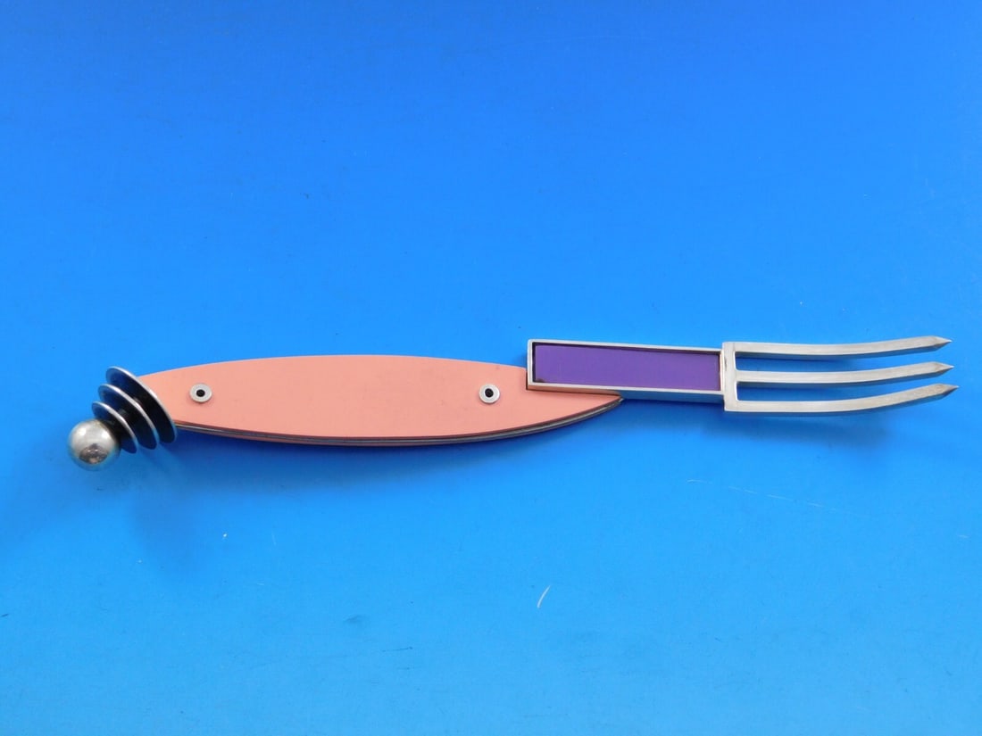 Mardi Jo Cohen Sterling Silver 3-Tine Pastry Fork Memphis Design 7 Inch Handmade (1 of 6)