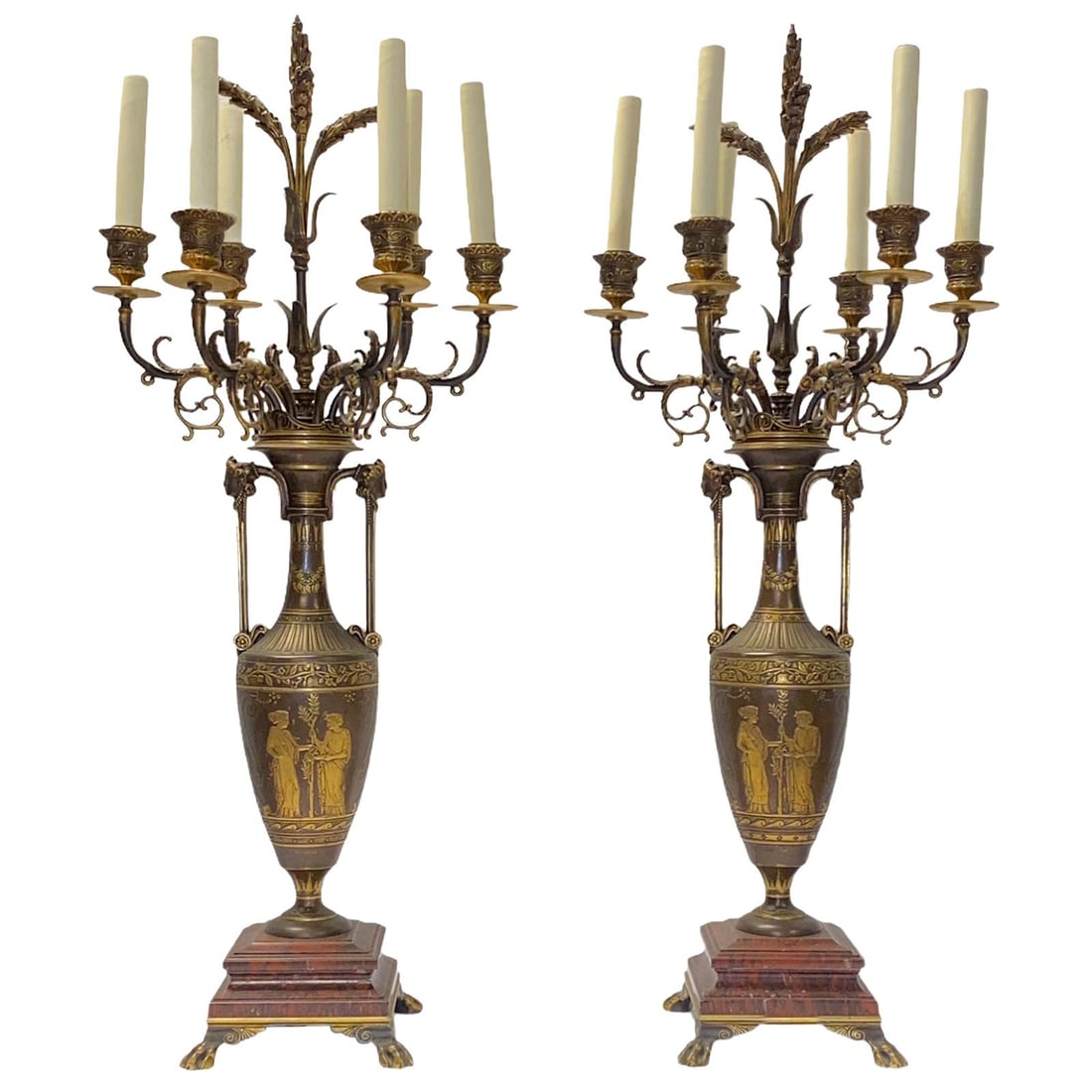 Set of 2 Greek Revival Bronze Candelabra Signed F Barbedienne France (1 of 15)