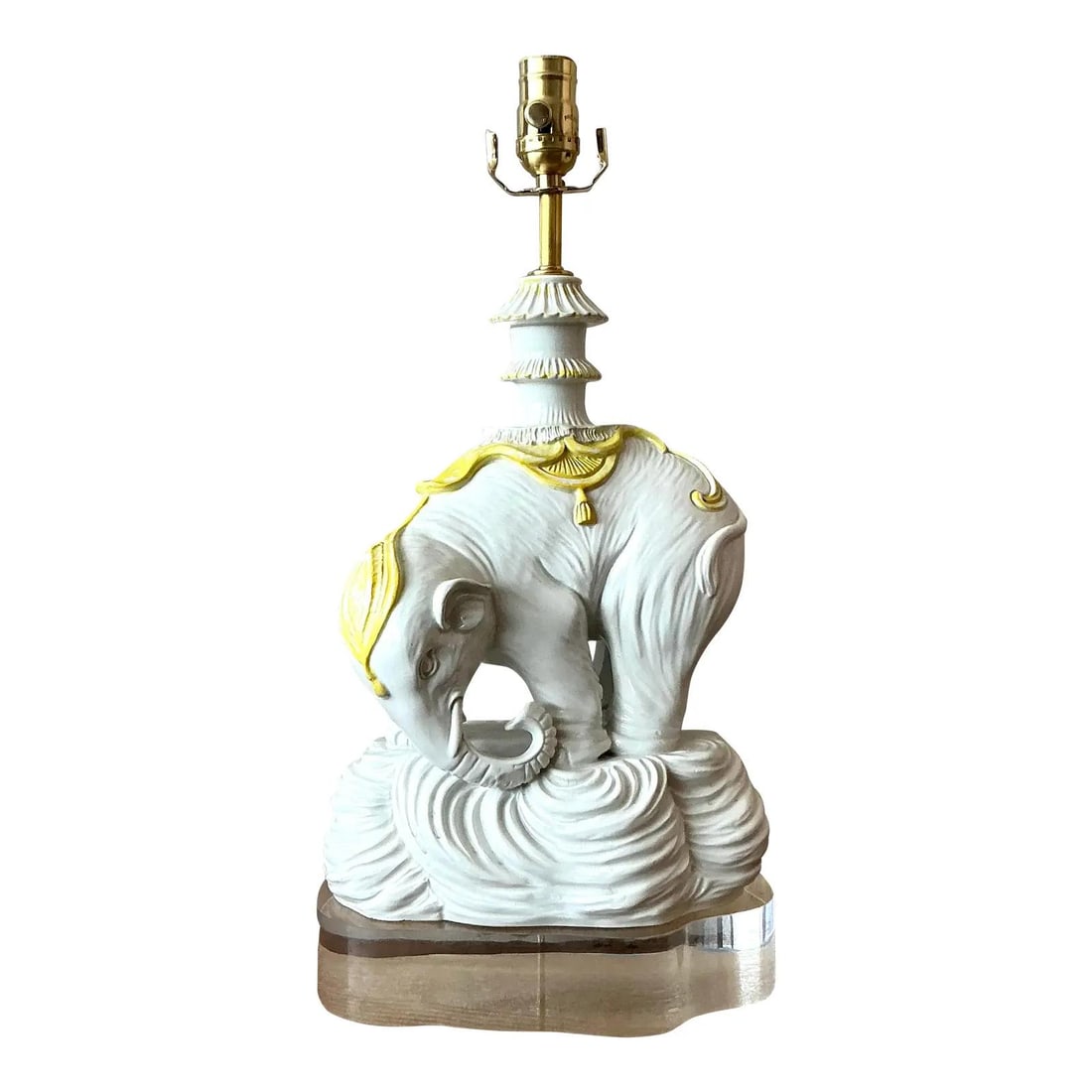 Mid-Century Hollywood Regency White Glazed Ceramic Elephant Table Lamp (1 of 5)