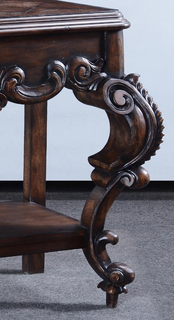 Baroque Rococo Console Table Distressed Walnut Solid Wood - 4