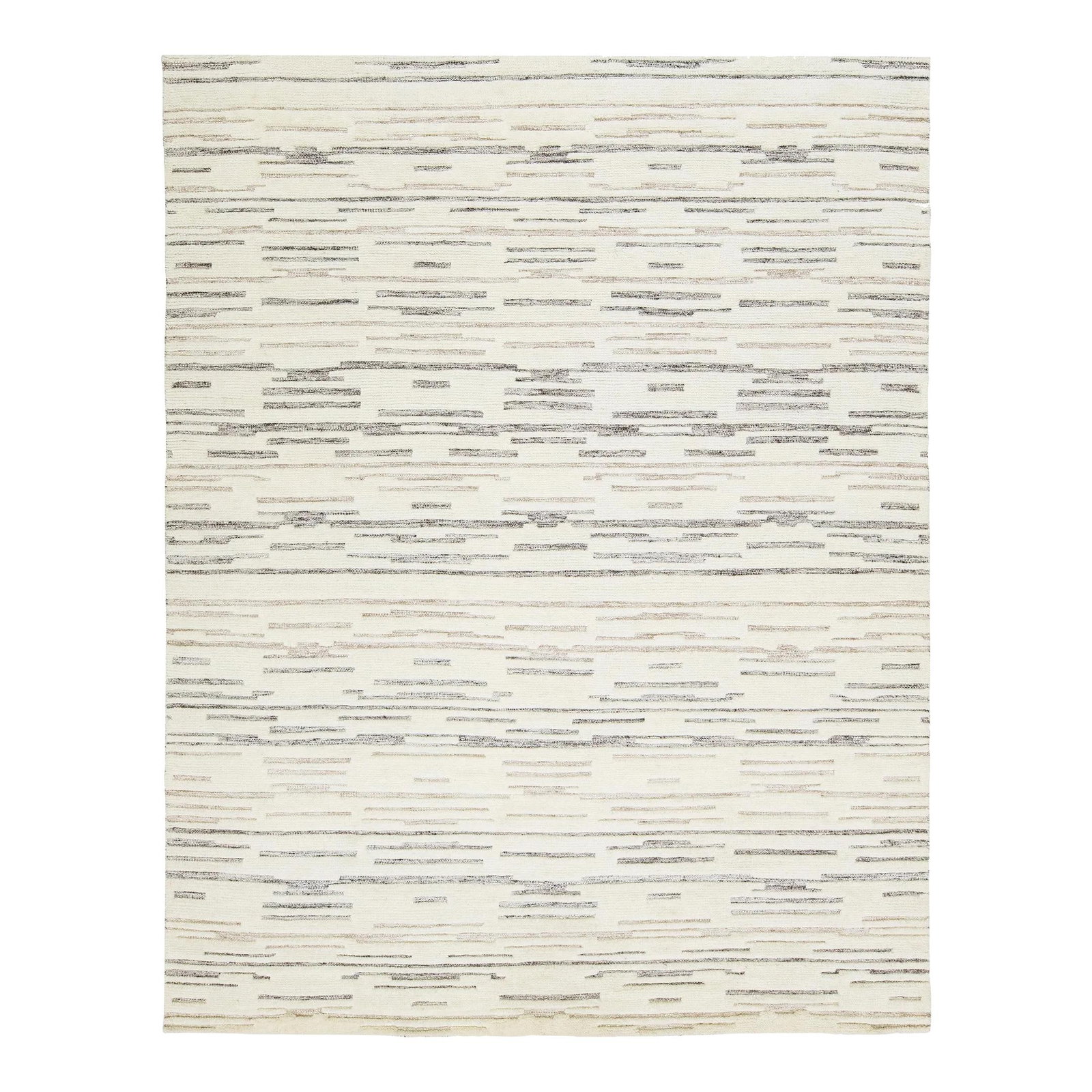 Contemporary Moroccan Ivory Wool Rug 8' x 10' Striped Design: Contemporary Moroccan Ivory Wool Rug 8' x 10' Striped Design Enhance your space with this exquisite hand-knotted Moroccan-style rug, featuring a contemporary design in a natural ivory background. The