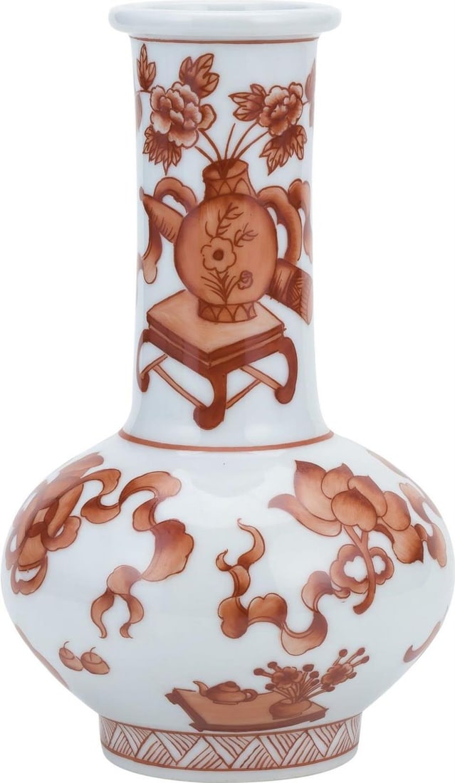 Handmade Orange Ceramic Vase Long Neck Arts and Crafts Style (1 of 2)