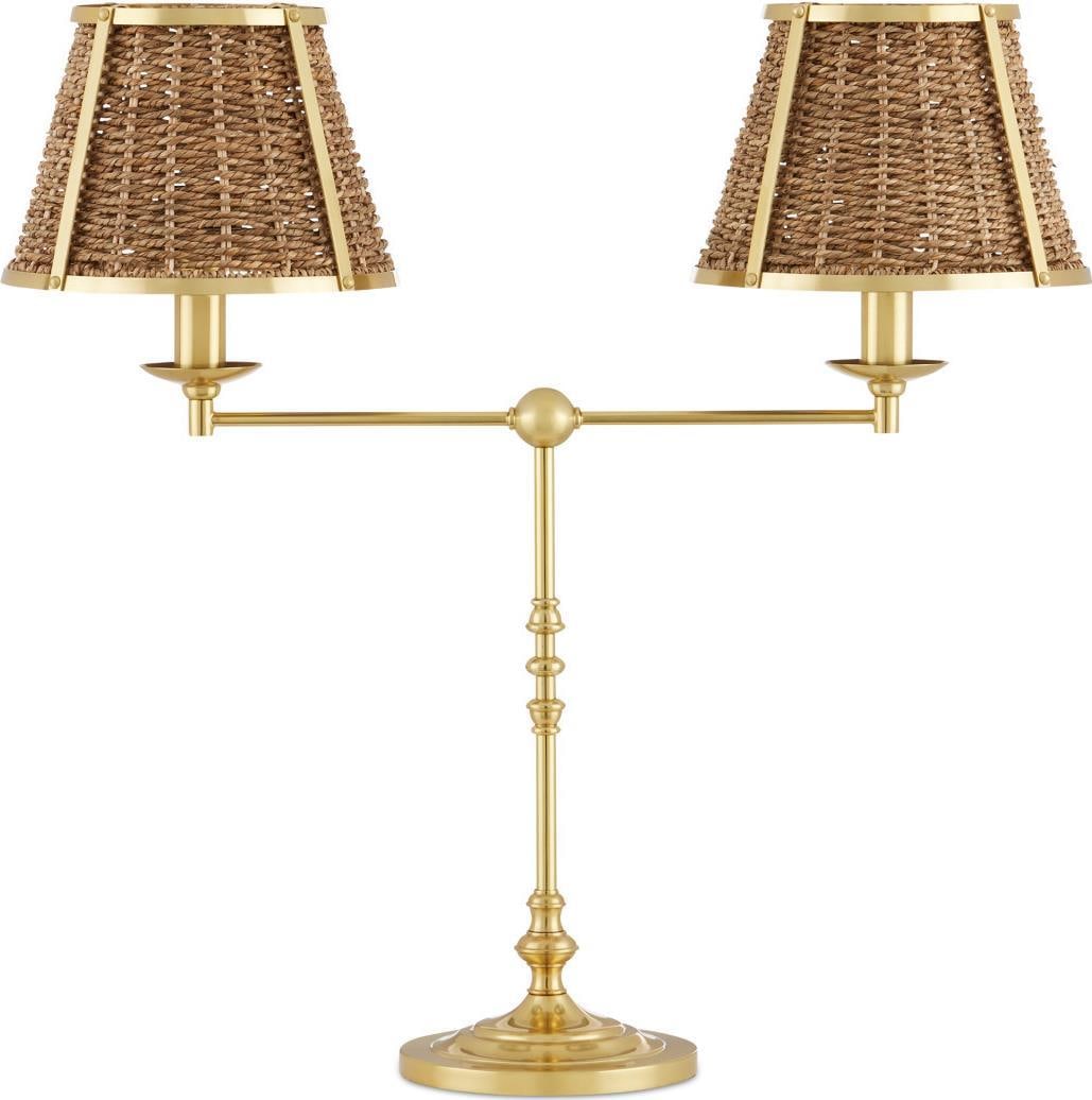 Currey Deauville Desk Lamp Brass Finish Natural Seagrass Shade (1 of 6)