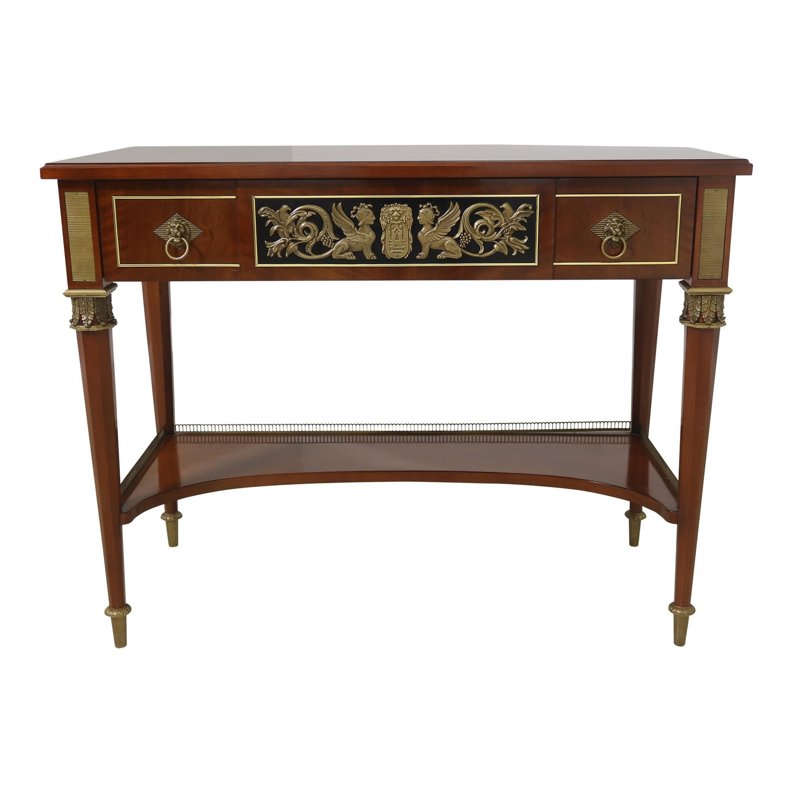 John Widdicomb Neoclassical Mahogany Console Table with Brass Trim (1 of 10)