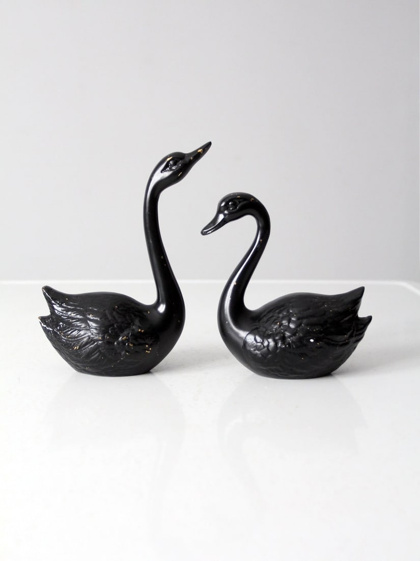 Mid Century Black Painted Brass Swan Figurines Pair (1 of 9)