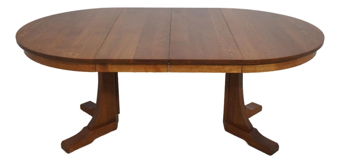 Stickley Round Mission Oak Dining Table with Split Pedestal Design (1 of 10)