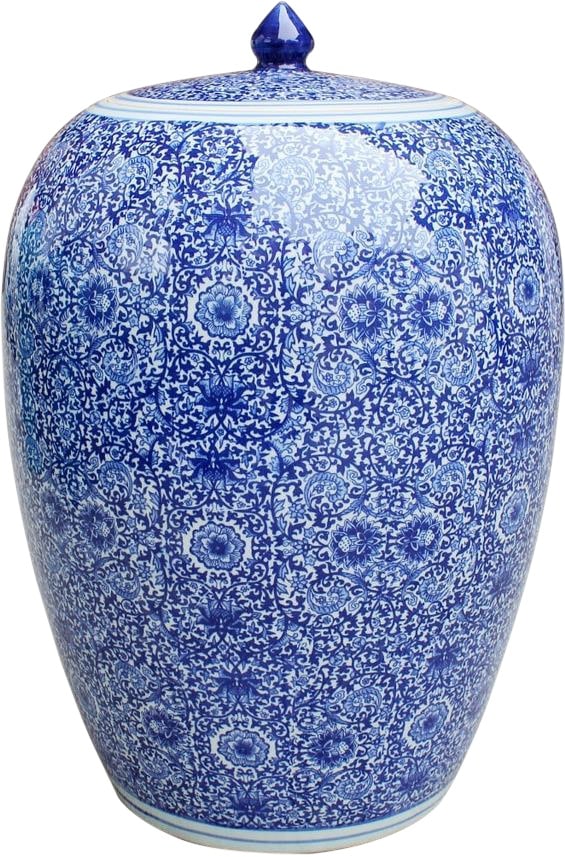 Handmade Chinese Style Cluster Flower Ginger Jar Blue Finish (1 of 2)