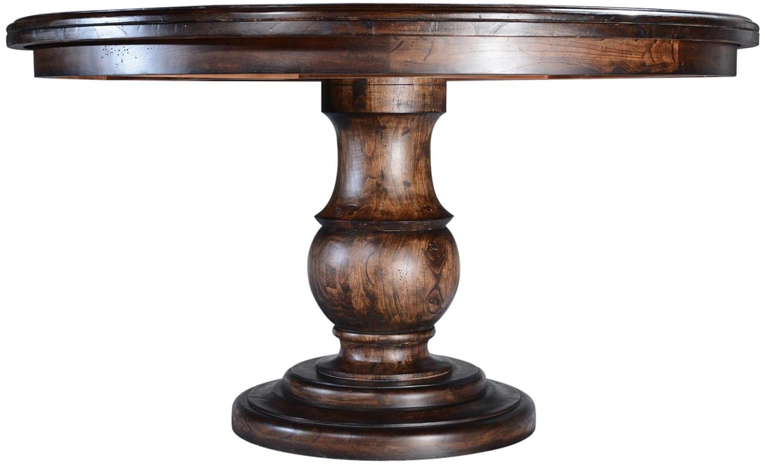 Rustic European Round Dining Table Parquet Top Distressed Walnut (1 of 3)