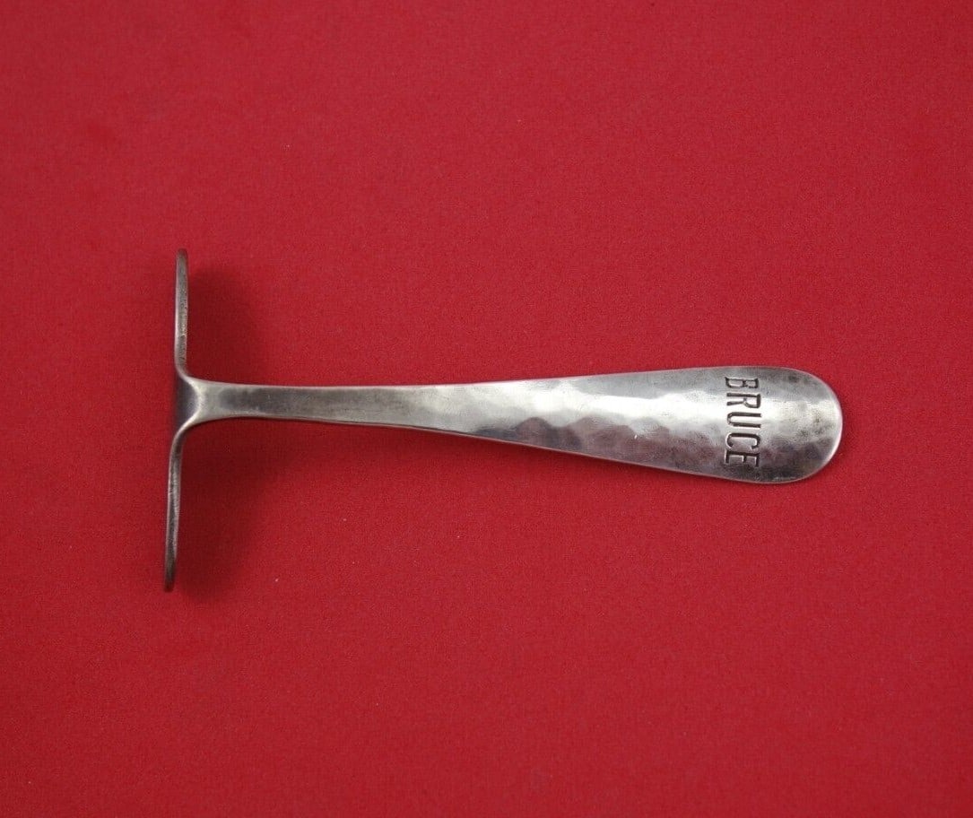 Lebolt Sterling Silver Hand Hammered Baby Food Pusher 3 5/8 inch Monogrammed Bruce (1 of 3)