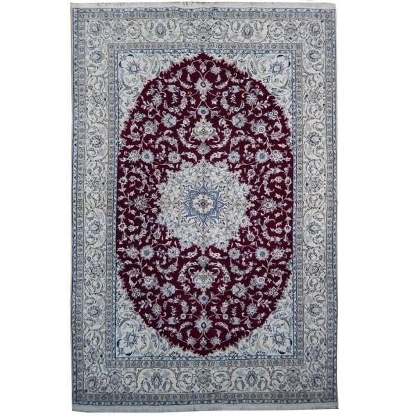 6.6 x 9.7 Persian Nain Rug Burgundy Wool Silk Signed: 6.6 x 9.7 Persian Nain Rug Burgundy Wool Silk Signed Free continental US Shipping Enhance your space with this exquisite 6.6 x 9.7 Persian Nain rug, beautifully crafted from genuine wool and silk. The