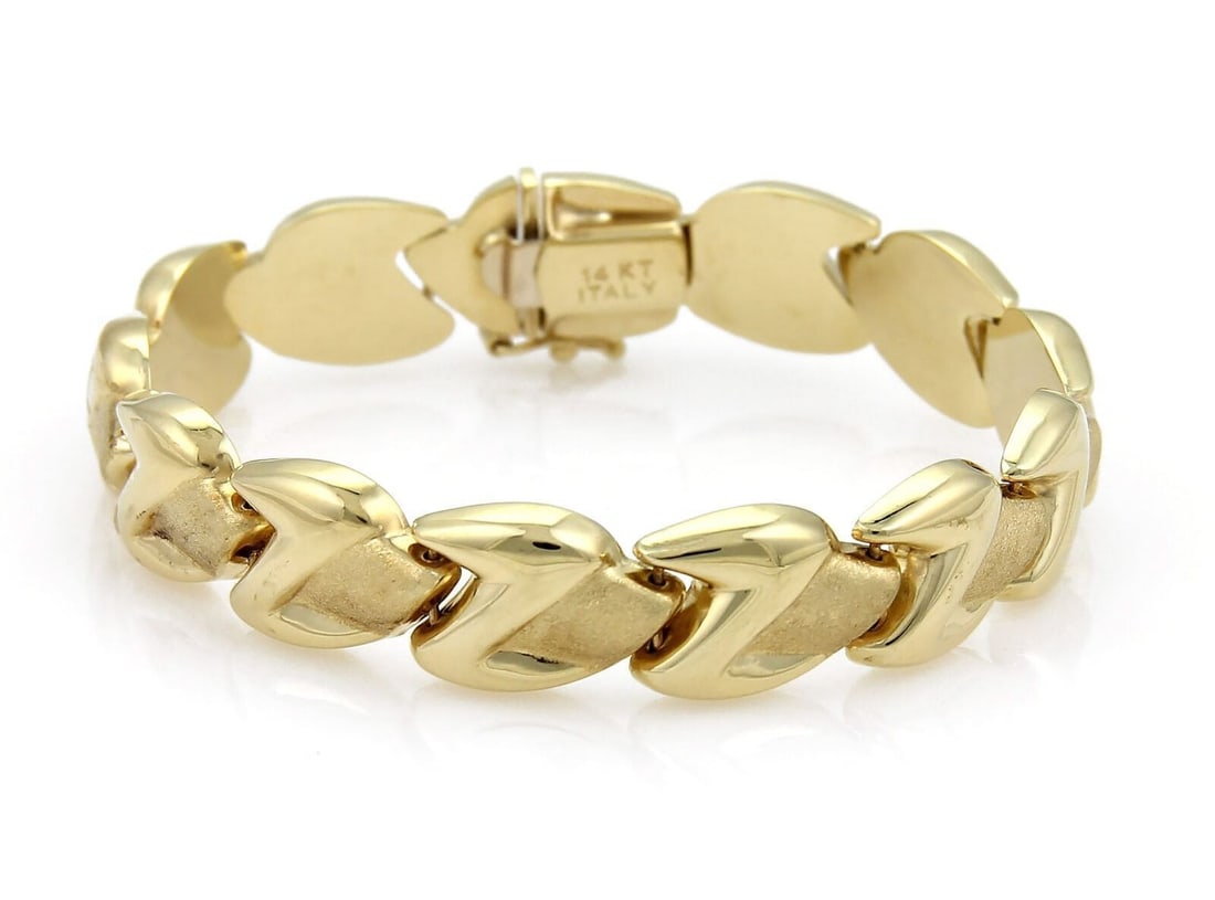 14k Yellow Gold Z Shape Fancy Textured Link Bracelet (1 of 4)