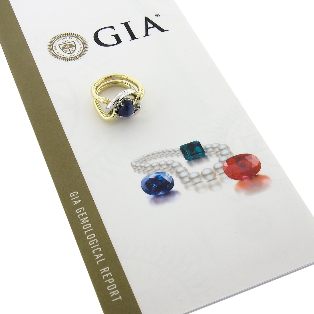 Handmade 18K Two Tone Gold GIA Certified Blue Sapphire Knot Ring (1 of 9)