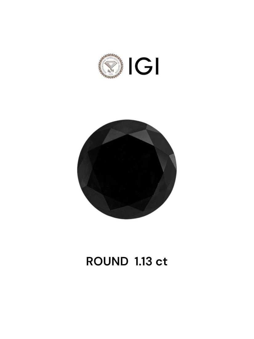 Loose Diamond - ROUND 1.13ct Black: Loose Diamond - ROUND 1.13ct Black Source: Natural Shape: ROUND Carats: 1.13 Color: Black Certification: IGI Video: Video Link PLEASE NOTE: Framed, Large, or heavy items do not have shipping costs