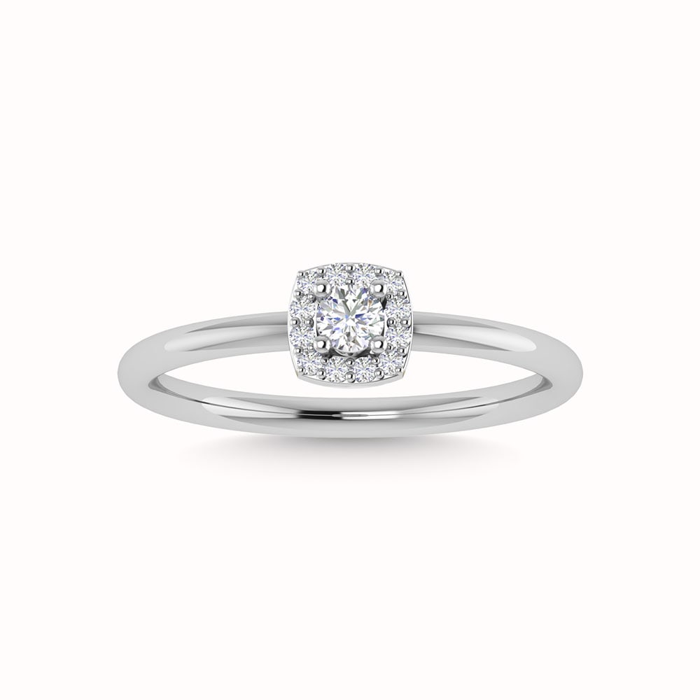 Diamond 1/3 Ct.Tw. Round and Cushion Cut Engagement Ring in 14K White Gold: Diamond 1/3 Ct.Tw. Round and Cushion Cut Engagement Ring in 14K White Gold 14k White Gold Stone Color: G-h Stone Clarity: I2 Each ring is presented in standard size 6.5. Complimentary resizing is avai