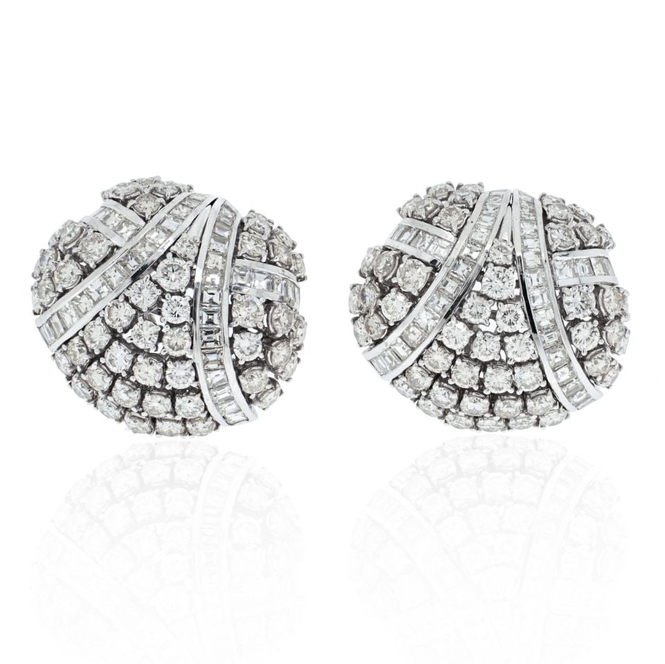 Stunning 17 Carat Diamond Cluster Earrings in Platinum & 18K White Gold: Stunning 17 Carat Diamond Cluster Earrings in Platinum & 18K White Gold These exquisite earrings showcase a stunning cluster of diamonds, totaling 17 carats, intricately set in a blend of platinum and