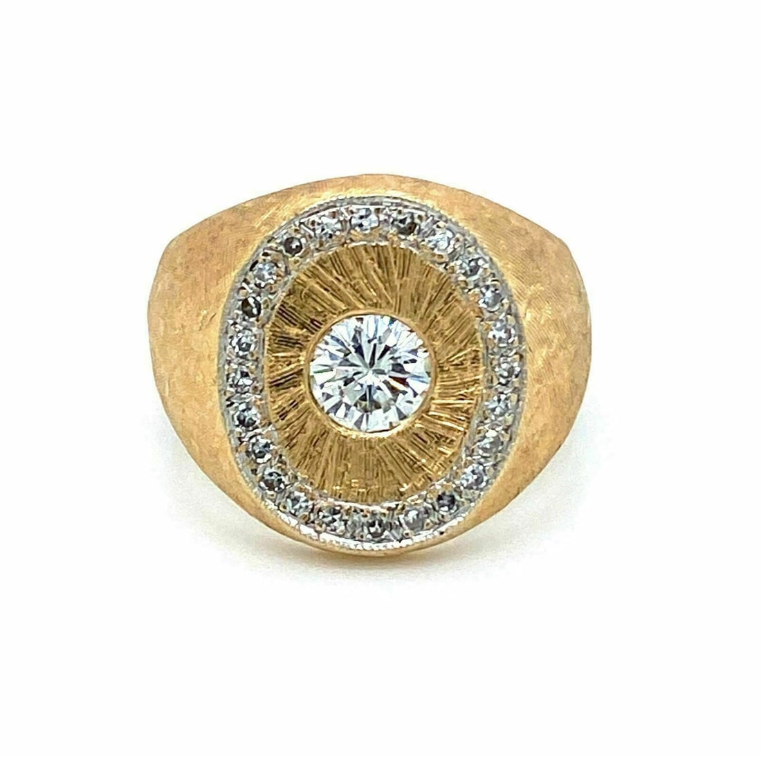 Textured Oval Dome Ring in 14k Yellow Gold with Diamonds Size 6 (1 of 8)