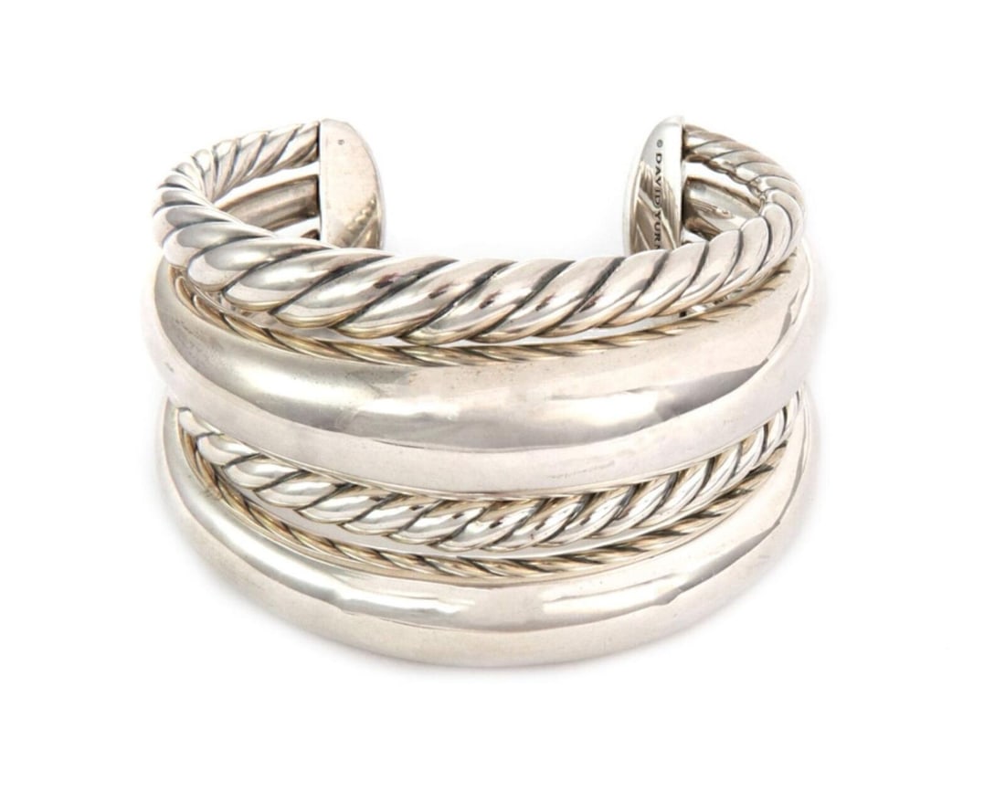 Pure Form Four Row Sterling Silver Cuff Bracelet 42mm Wide (1 of 6)