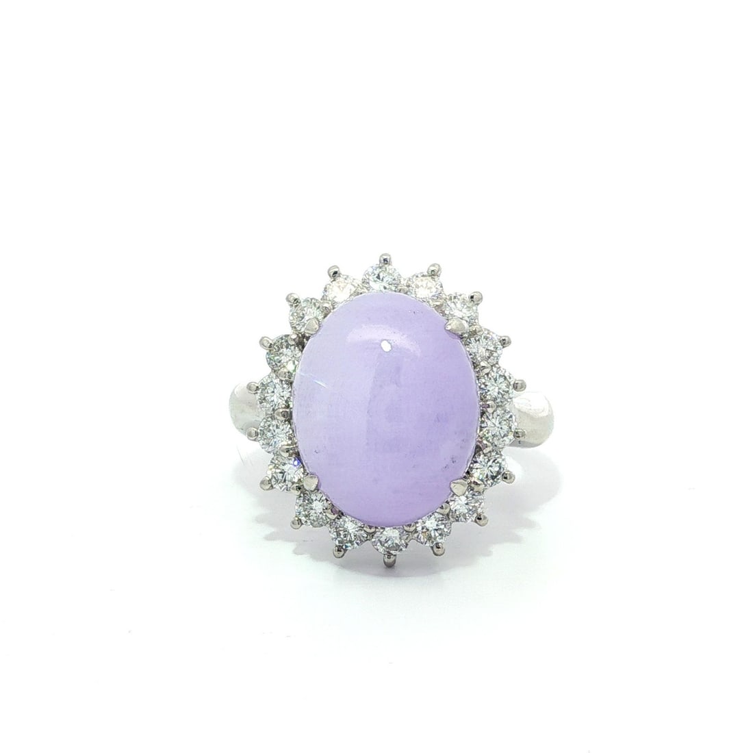 GIA Certified 10.62ct Oval Purple Lavender Jade Ring in Platinum with Diamond Halo (1 of 13)