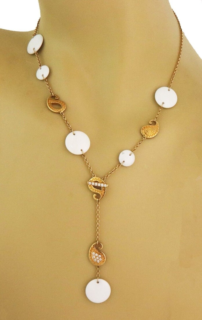 Aqua Collection 18k Gold Lariat Necklace with Diamonds and White Agate (1 of 7)